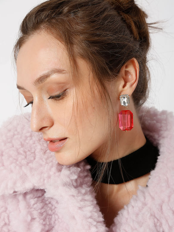 Pink Rhinestone Dangler Earrings