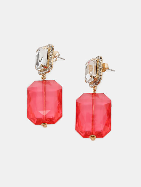 Pink Rhinestone Dangler Earrings