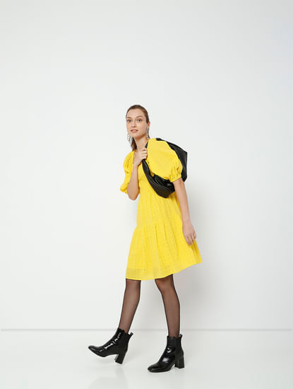 Yellow Schiffli Mini Dress