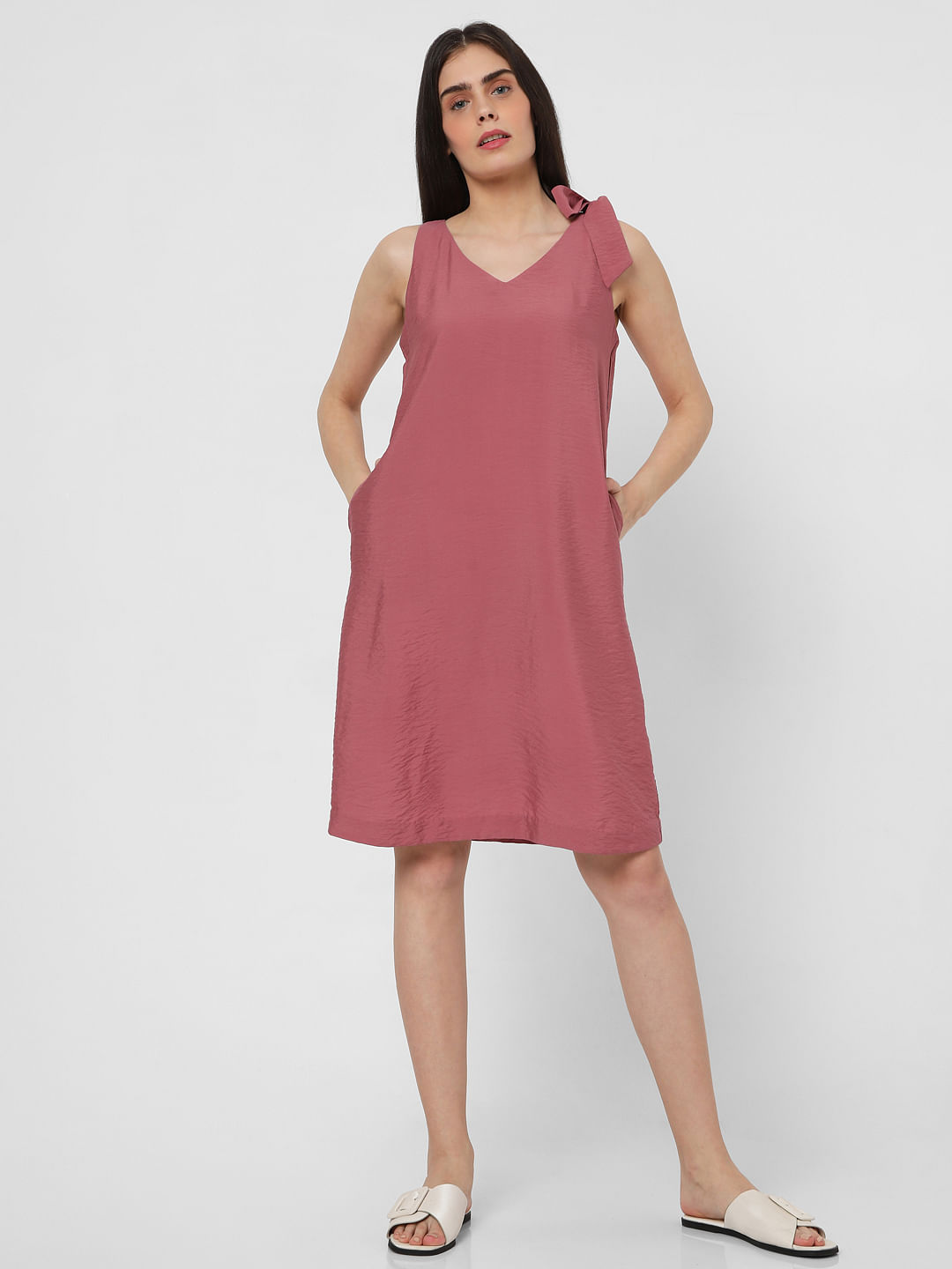 shoulder tie shift dress