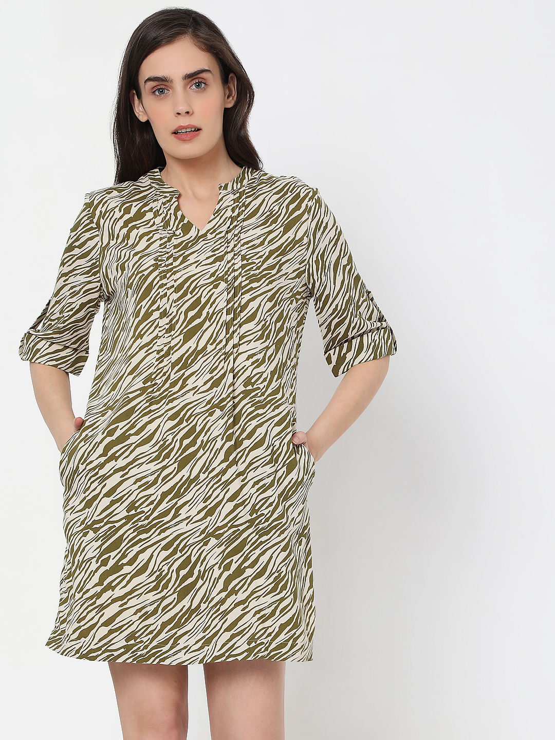 green abstract print dress