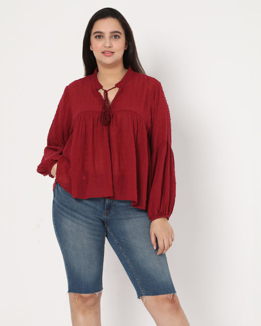 Red Textured Boho Top