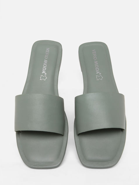 Green Faux Leather Slides