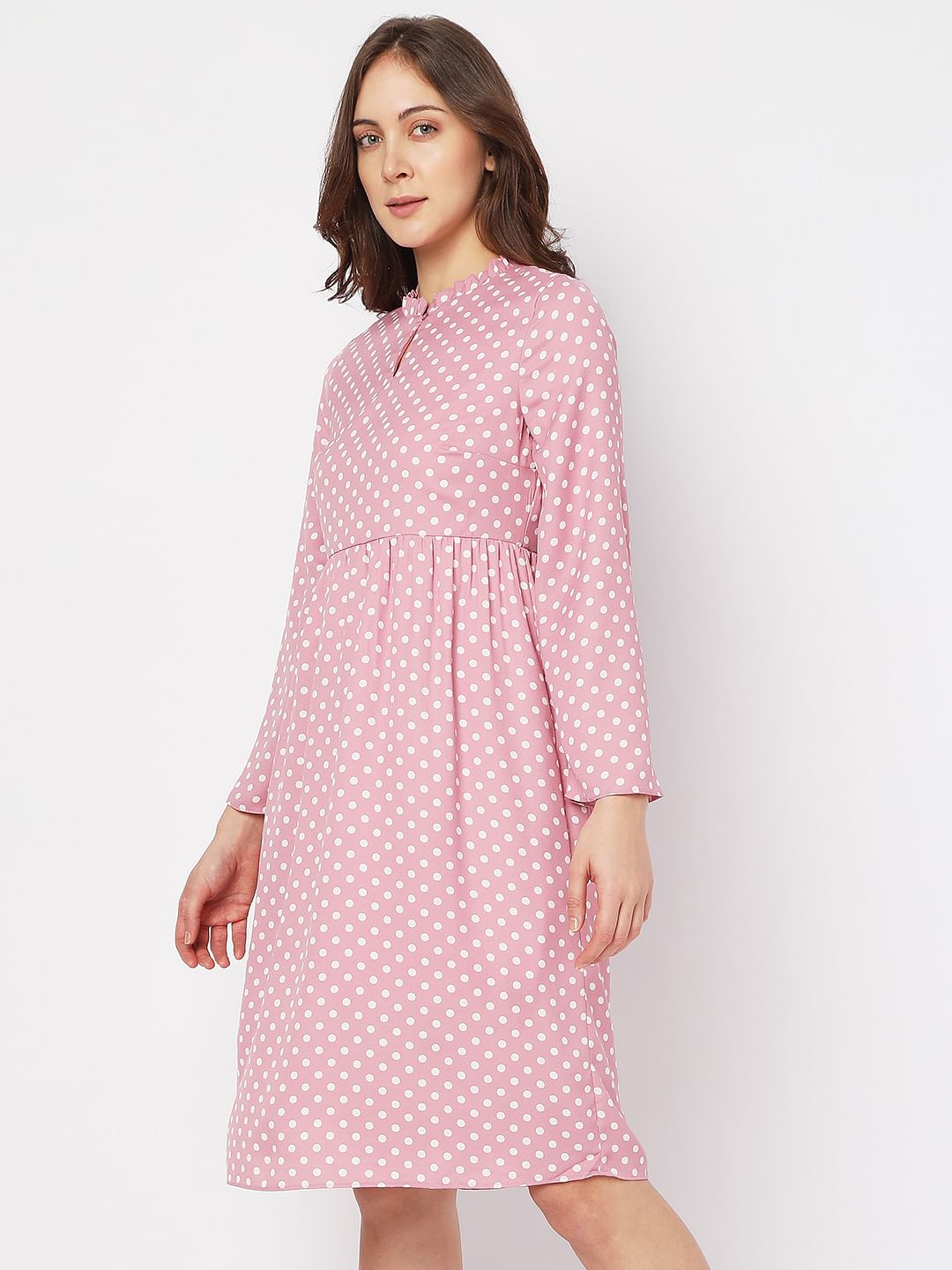 Pink Polka Dot Midi Dress