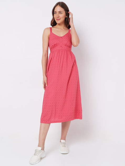 Pink Strappy Midi Dress