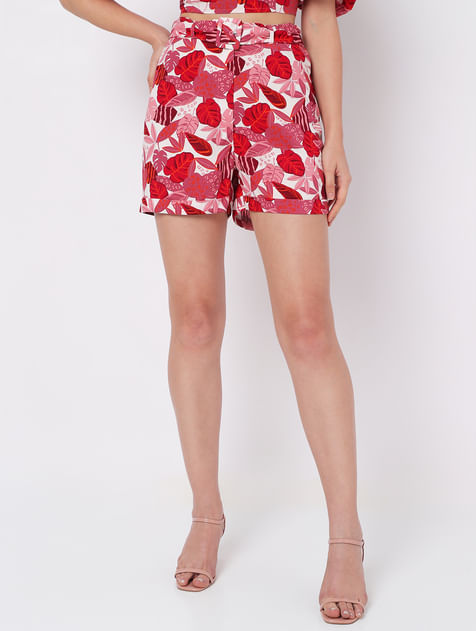 Pink High Rise Printed Co-ord Shorts