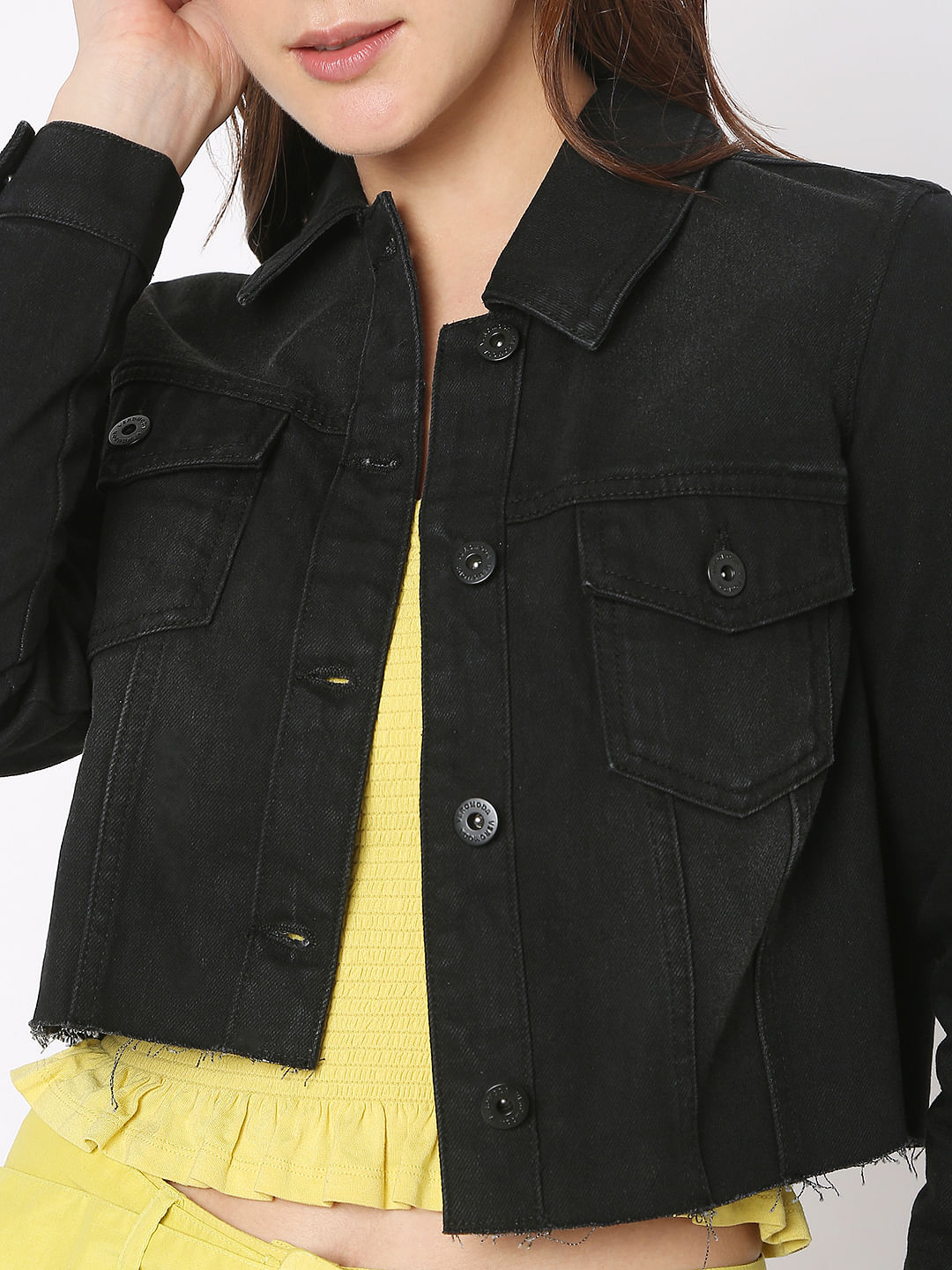 Short denim jacket with faux fur collar | Elisabetta Franchi® Outlet