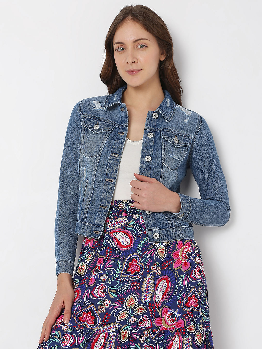 Women's Petite Distressed Oversized Denim Jacket | Boohoo UK