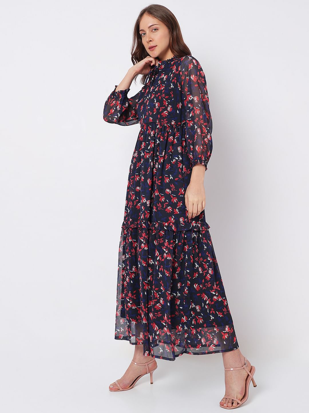 Navy blue floral maxi dress online