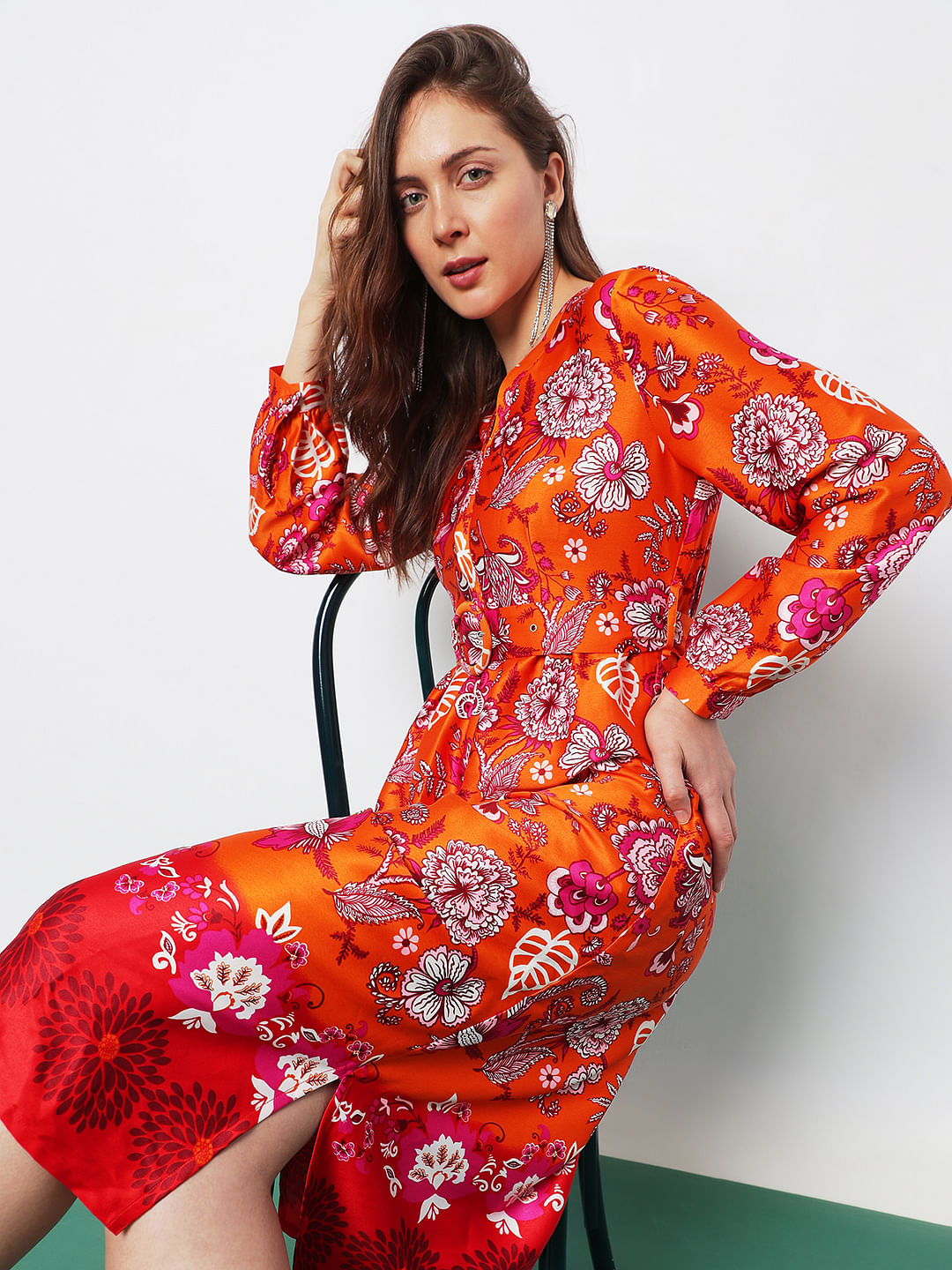 Orange floral clearance dress