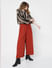 Brick Red High Rise Tie Up Palazzo Pants 