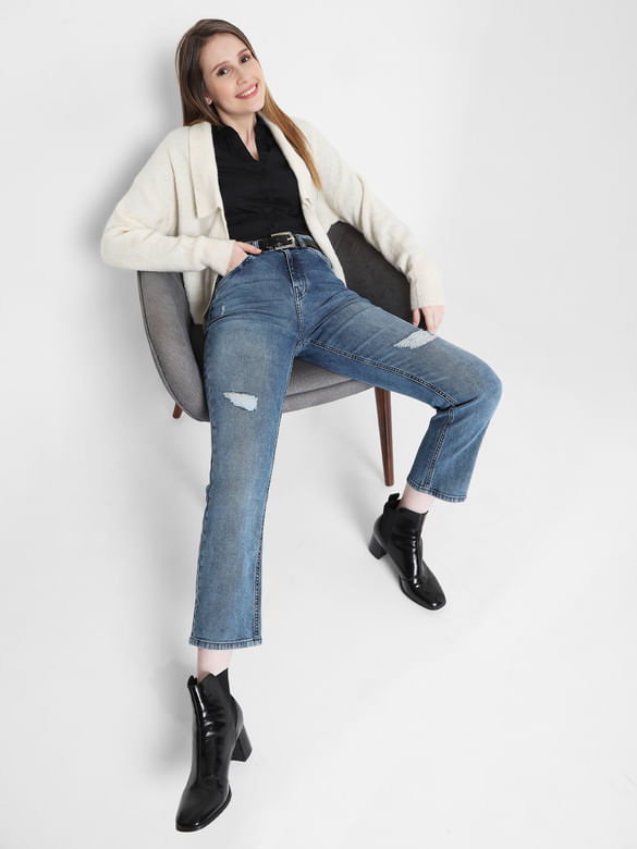 Blue High Rise Jade Straight Fit Jeans 