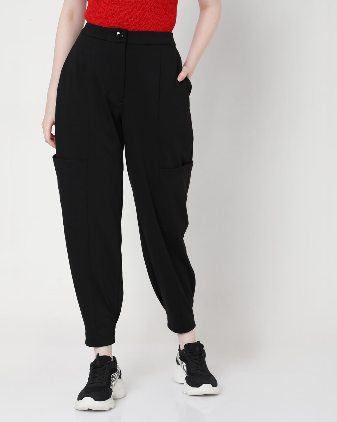 Buy Black High Rise Cargo Pants For Women Online in India