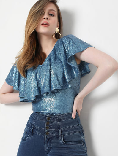 Blue Sequinned Top