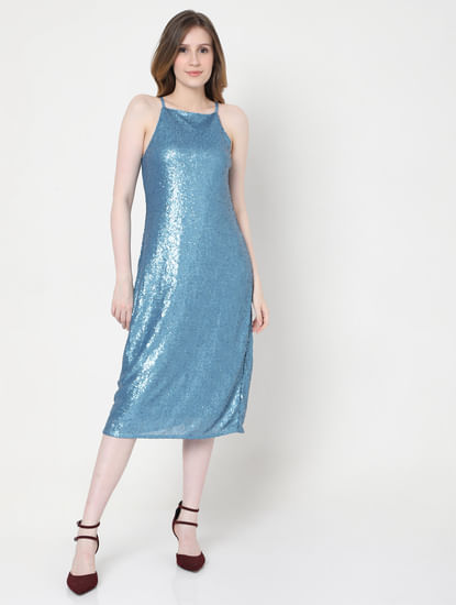 Blue Sequinned Midi Dress
