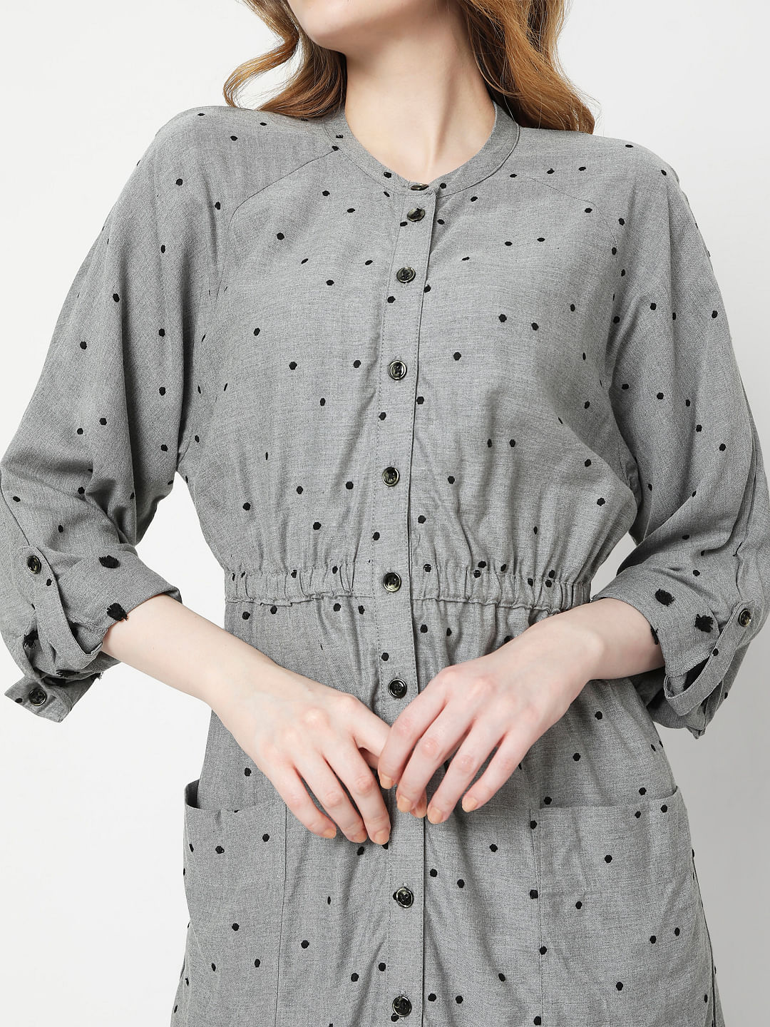 Grey polka 2025 dot top