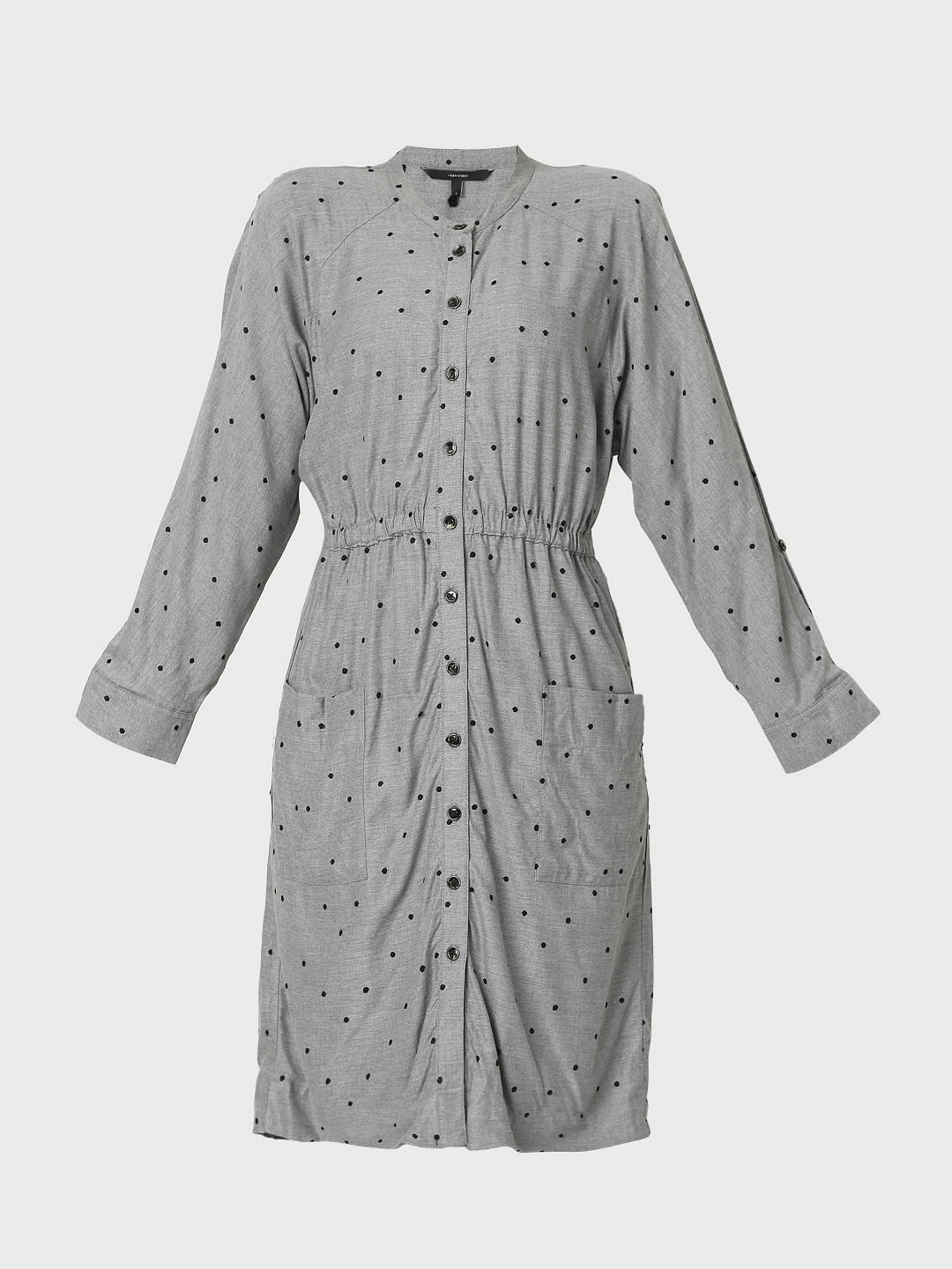 Grey dress with outlet white polka dots