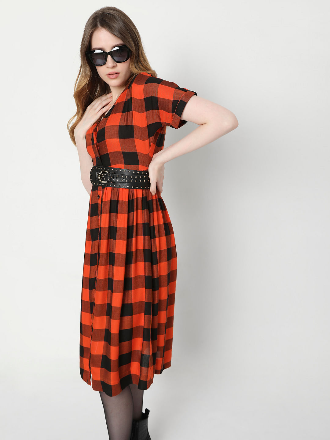 Orange clearance plaid dress