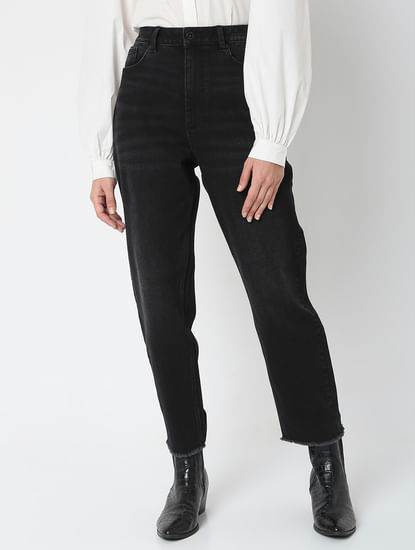 Black High Rise Mom Fit Jeans