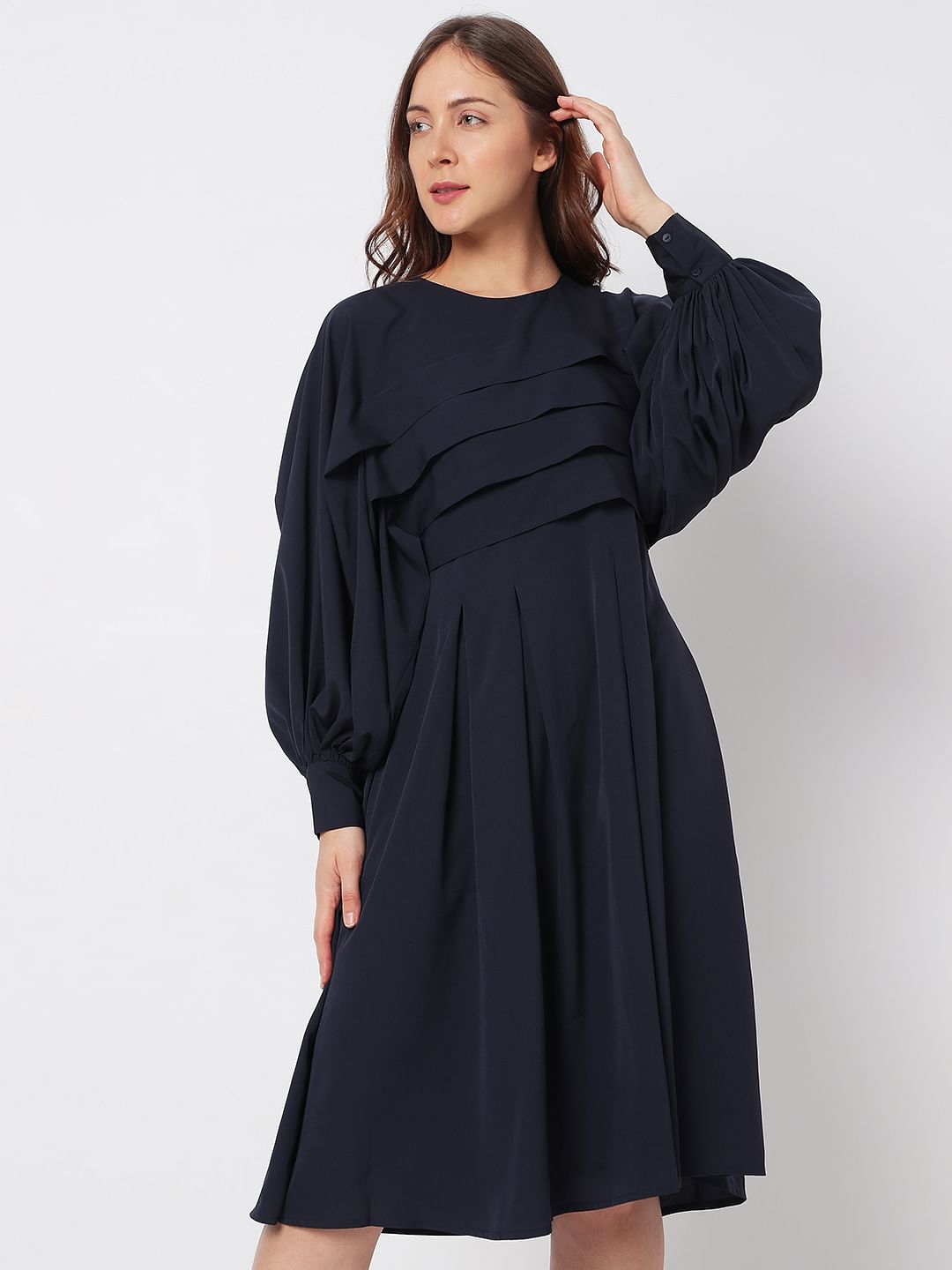 Pleated shift clearance dress