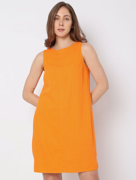 Orange Linen Shift Dress