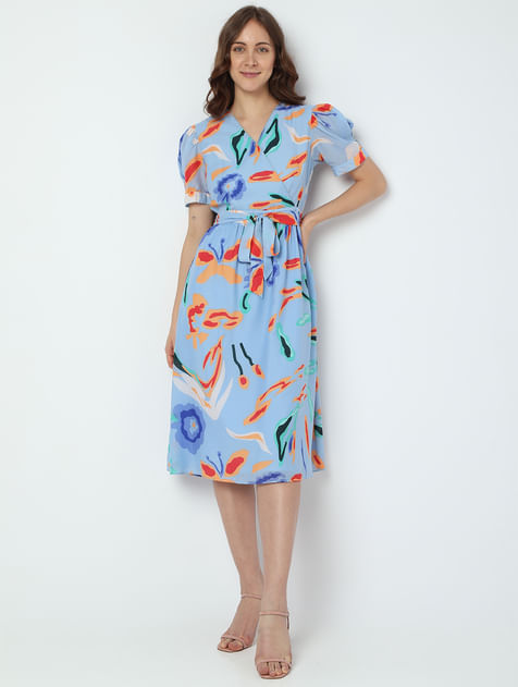 Blue Abstract Print Mini Dress