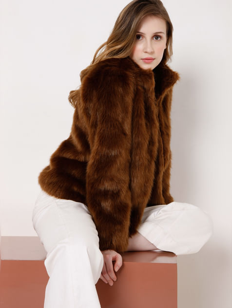 Faux Fur Animal Print Coat