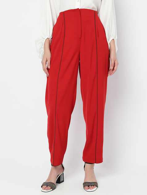 Red High Rise Anti Fit Co-ord Set Pants
