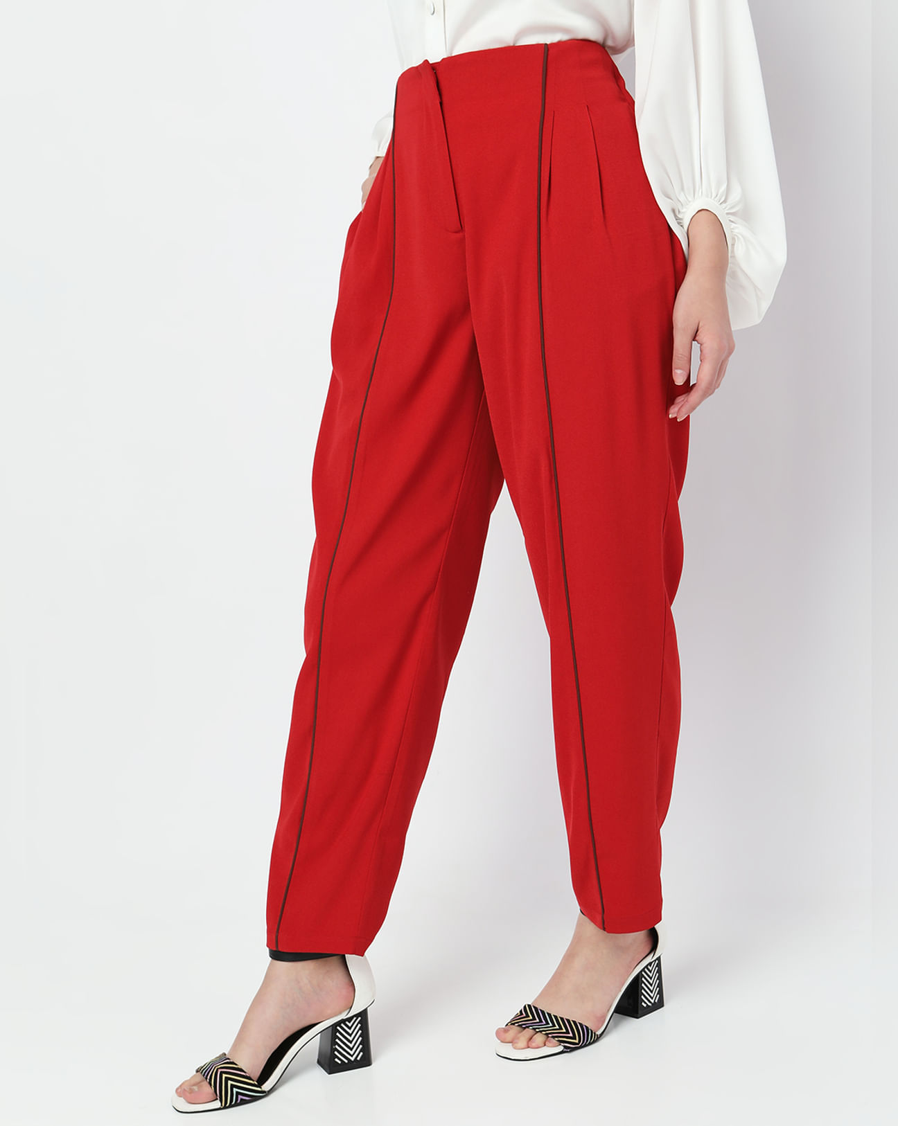 Red High Rise Anti Fit Pants