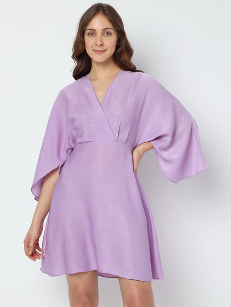 Lilac Flared Sleeves Mini Dress