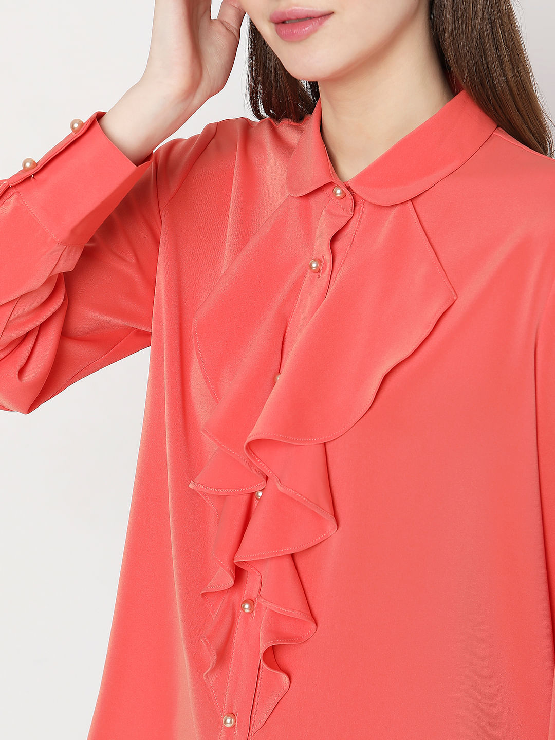 Orange ruffle sales shirt