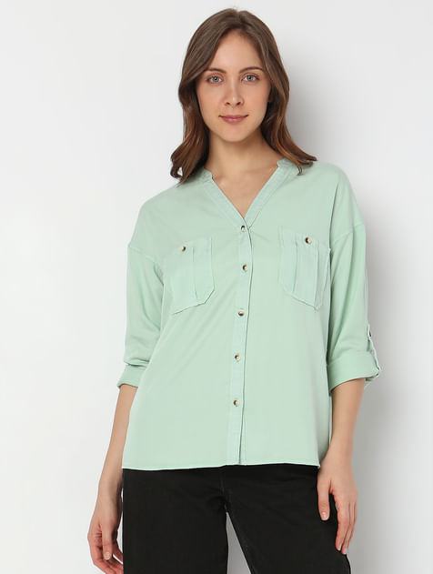 Green V-neck Shirt