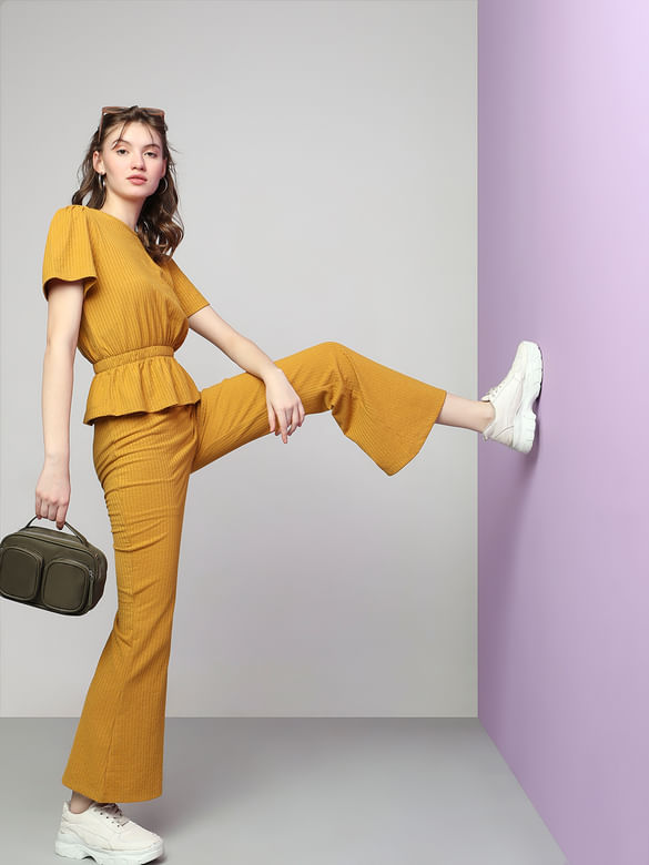 Mustard High Rise Ribbed Co-ord Pants