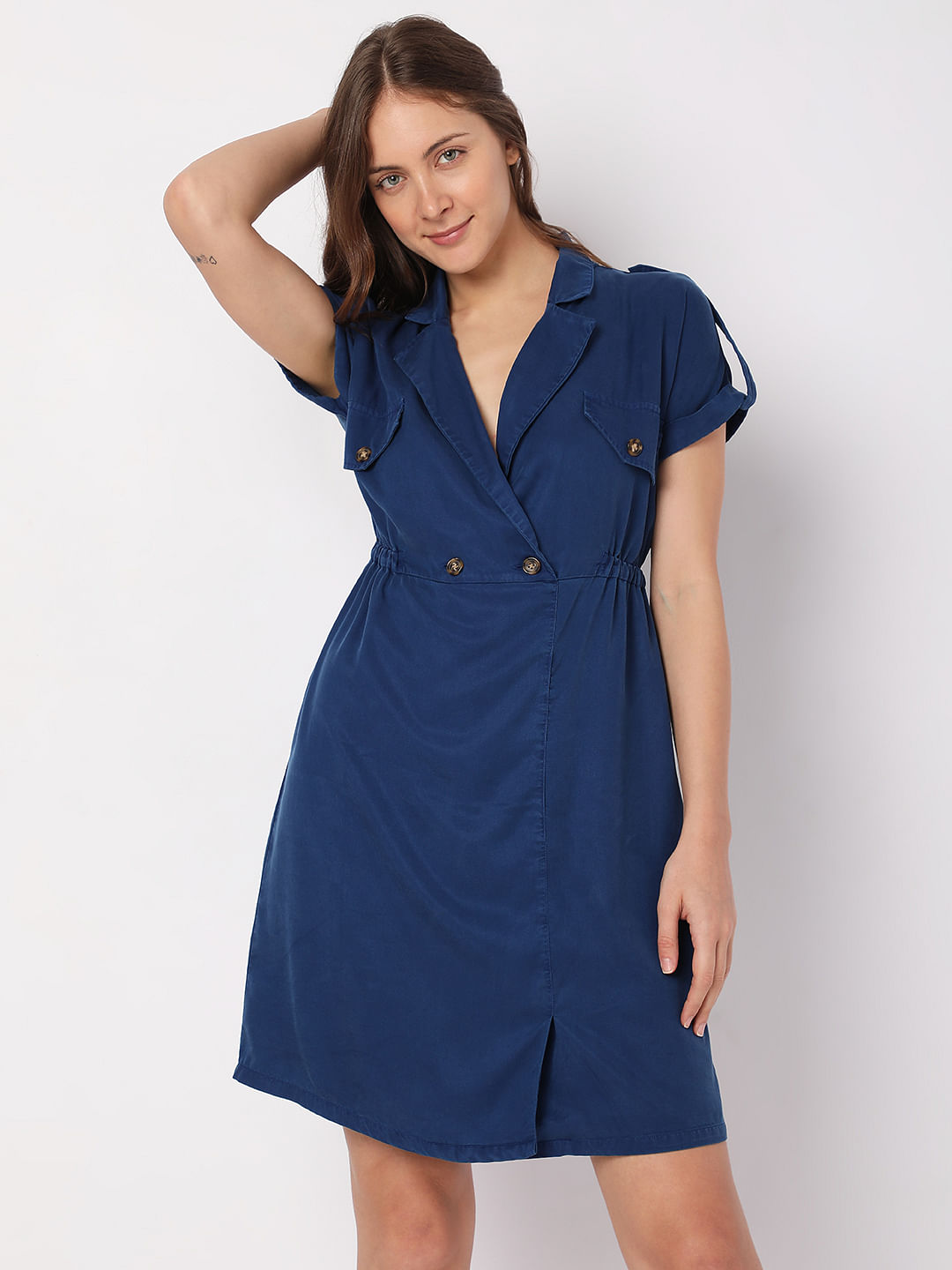 Women Denim Embroidered & Mirror Work Mini Dress