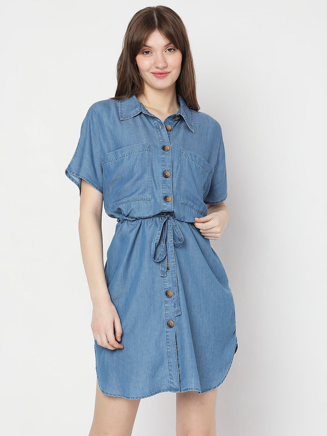How to Style Long Sleeve Denim Shirt Dress for Spring w. Large Braided  Belt. Spring Outfit Ideas. | Denim fashion, Denim dress outfit, Denim dress  fall