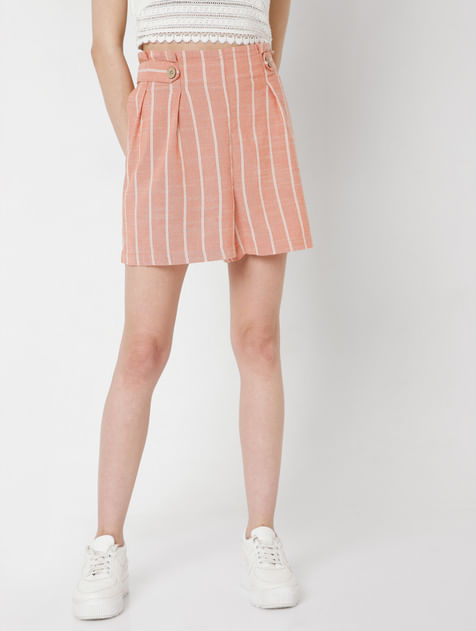 Peach Striped Co-ord Set Shorts