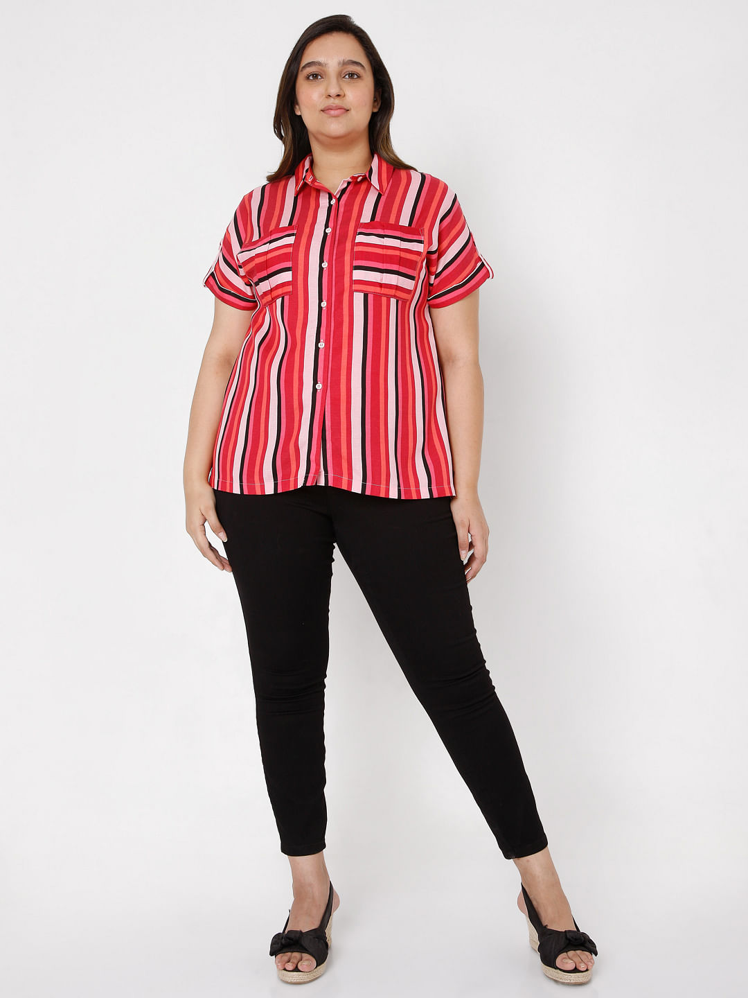 Plus size 2024 red striped shirt