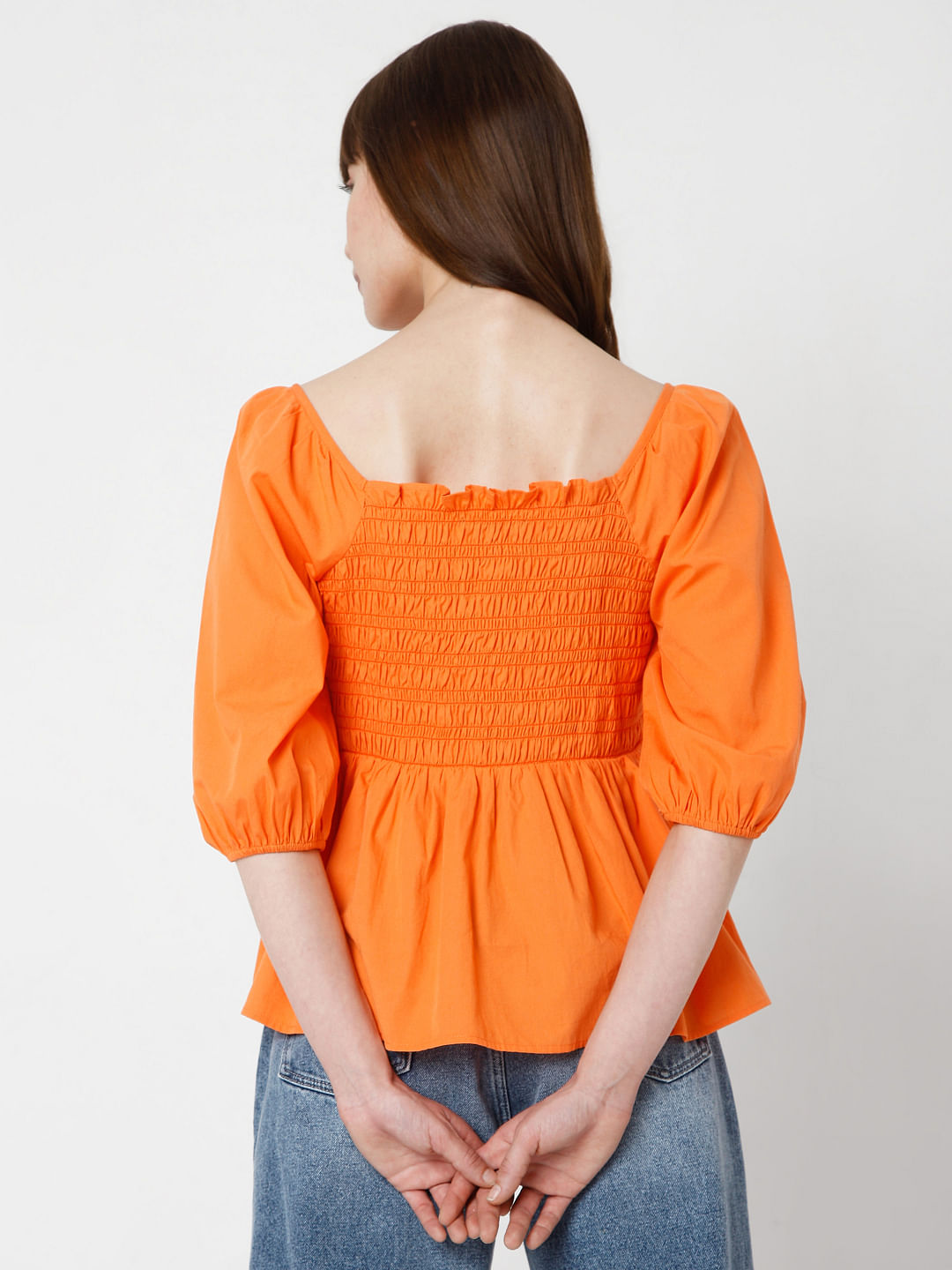 Orange store peasant top