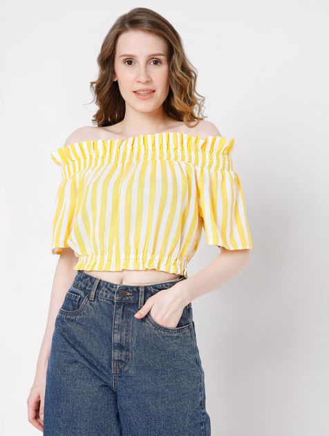 Yellow Striped Off-Shoulder Top