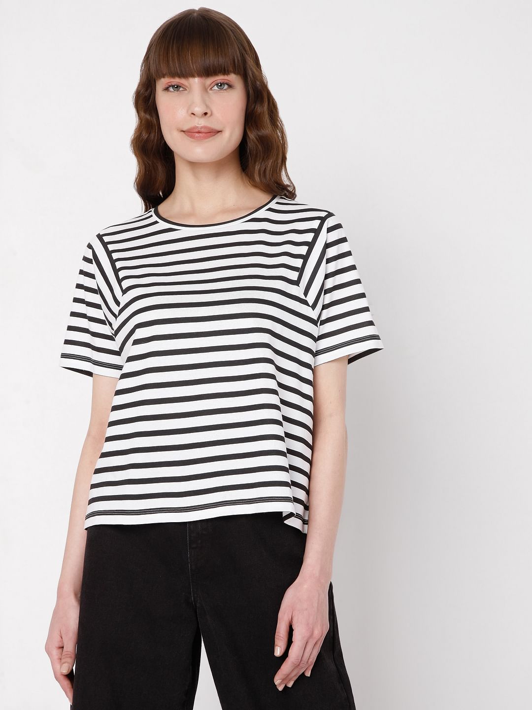 Womens black and hot sale white striped tee