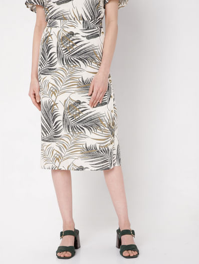 Beige Tropical Print Co-ord Skirt