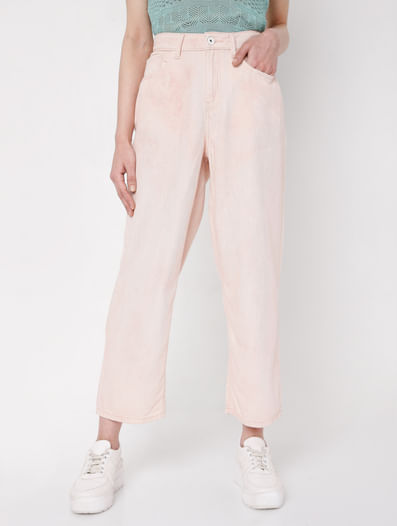 Pink High Rise Washed Jeans