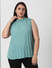 Blue High Neck Pleated Top