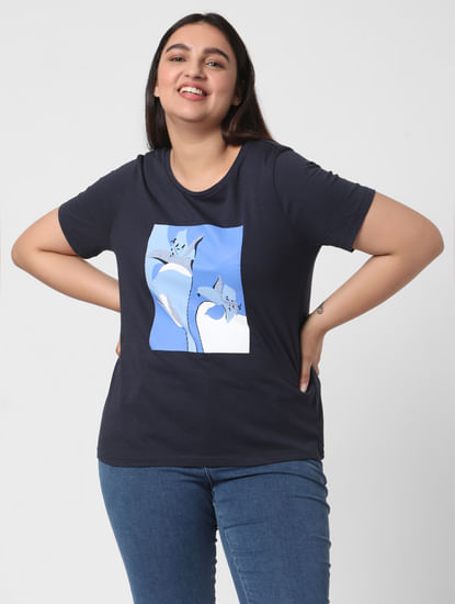 Blue Floral Graphic Print T-shirt