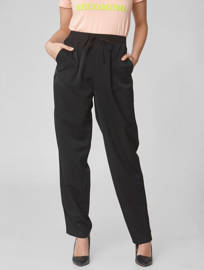 Black High Rise Straight Fit Trousers