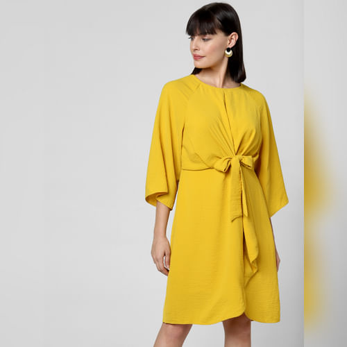 Yellow Front Tie Shift Dress