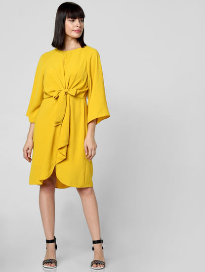 Yellow Front Tie Shift Dress