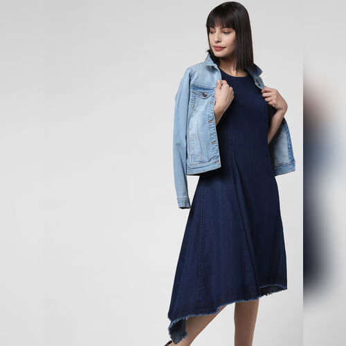 Blue Asymmetric Midi Dress