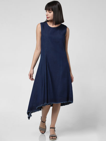 Blue Asymmetric Midi Dress