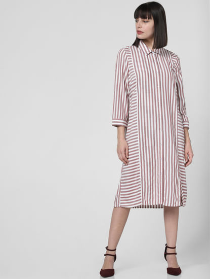 Brown Striped Shirt Dress